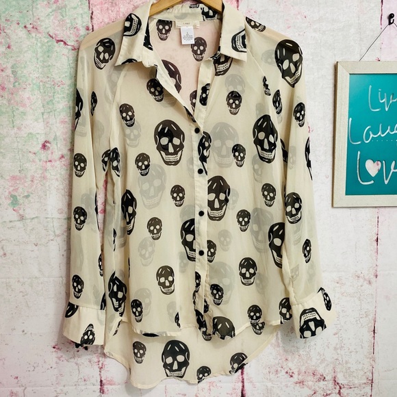 i•ner Tops - I•ner Sheer Skull button up